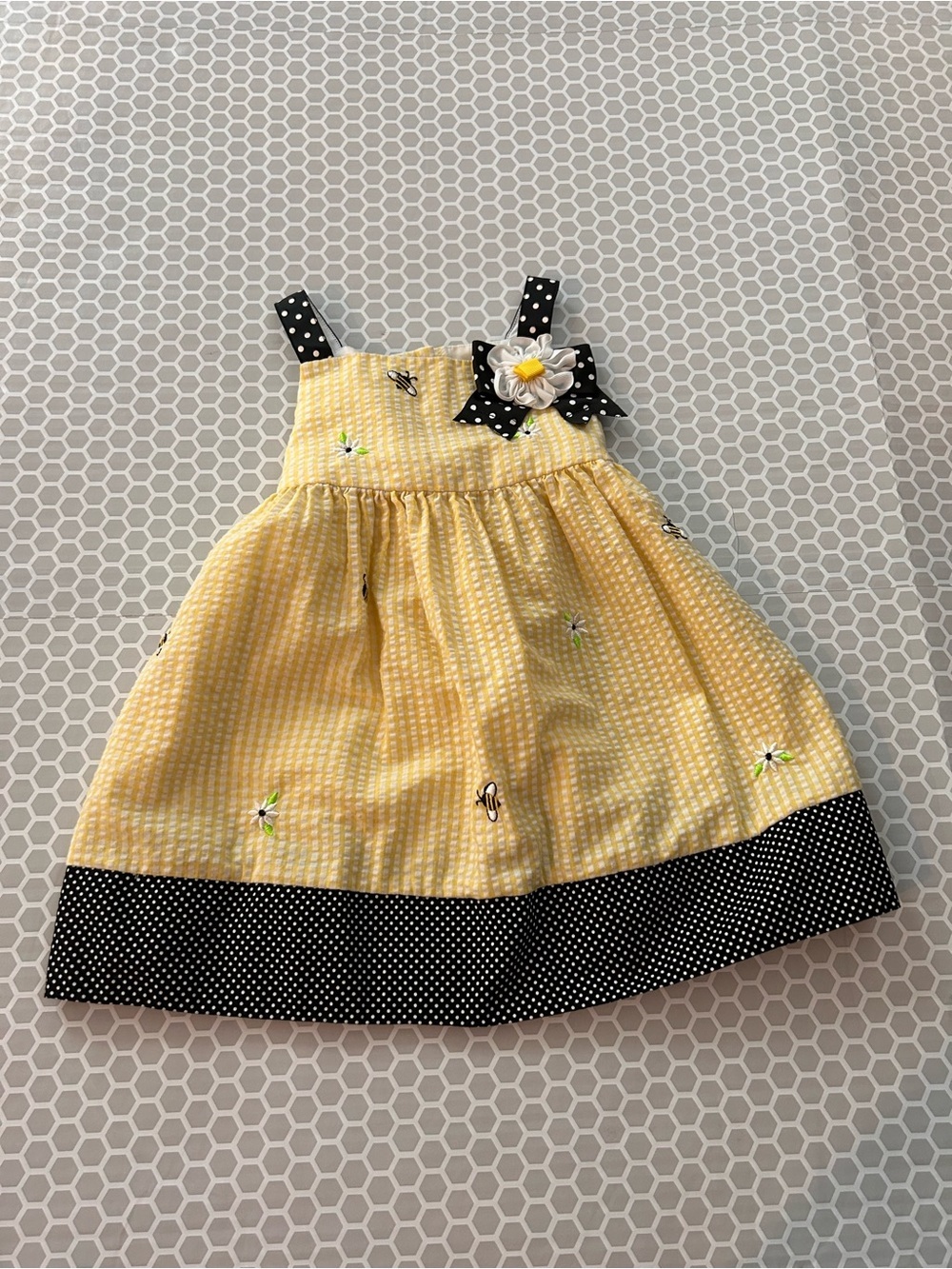 Emily Rose Yellow Polka-Trim Gingham Sundress for Girls Floral Accent Size 2T